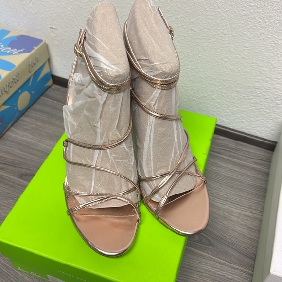 Sam Edelman Sareena Champagne Stiletto Heel Open Toe Ankle Strap Heeled Sandal - Picture 4 of 6